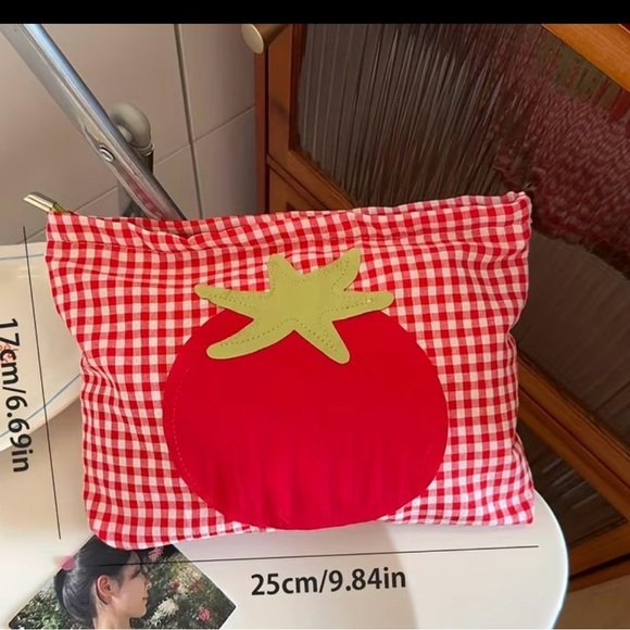 Red Gingham Tomato Appliqué Zip Pouch - Picture 5 of 5